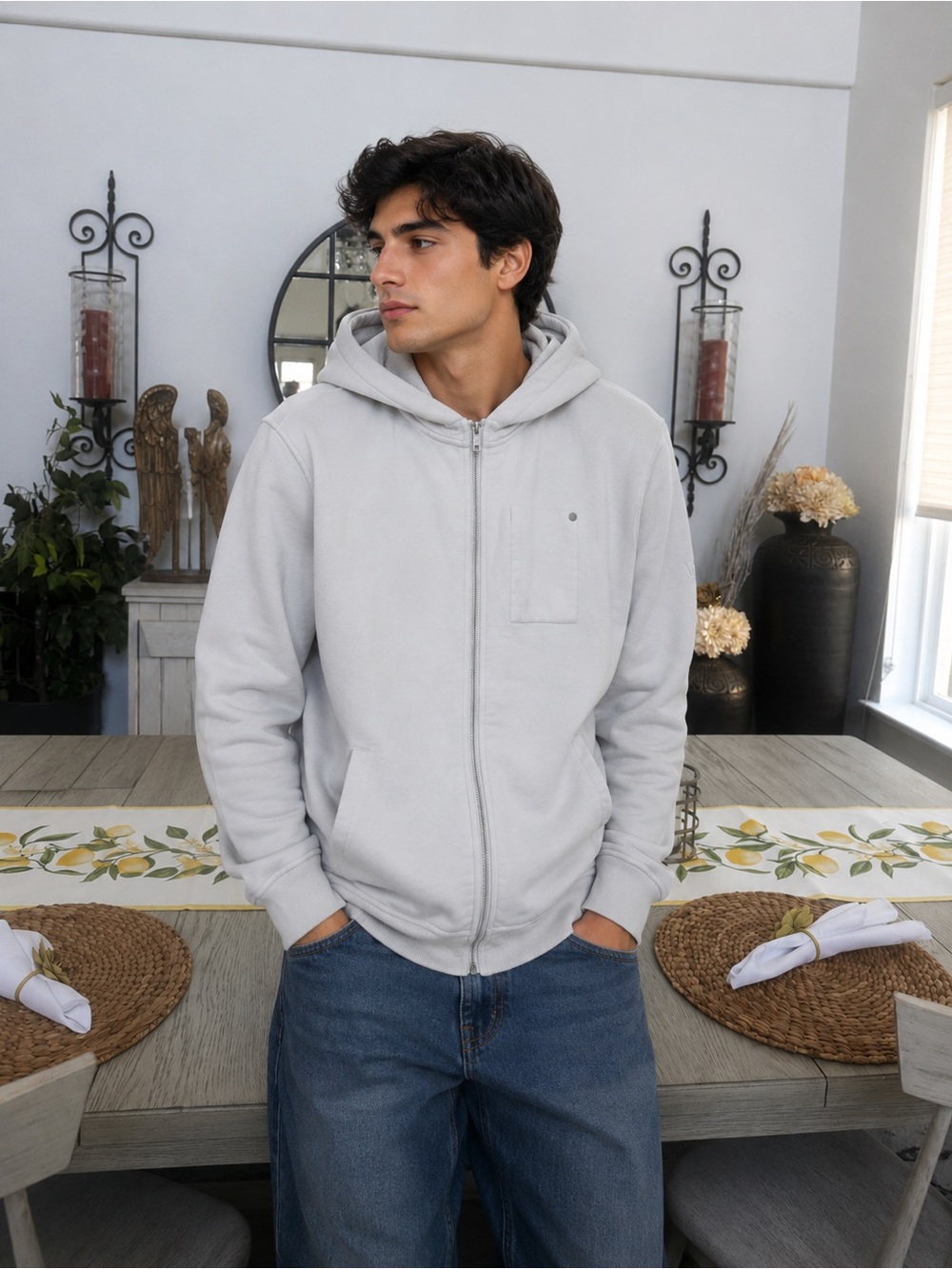 Vuori Restore Full Zip Hoodie Pale Grey Heather Size Large EUC
